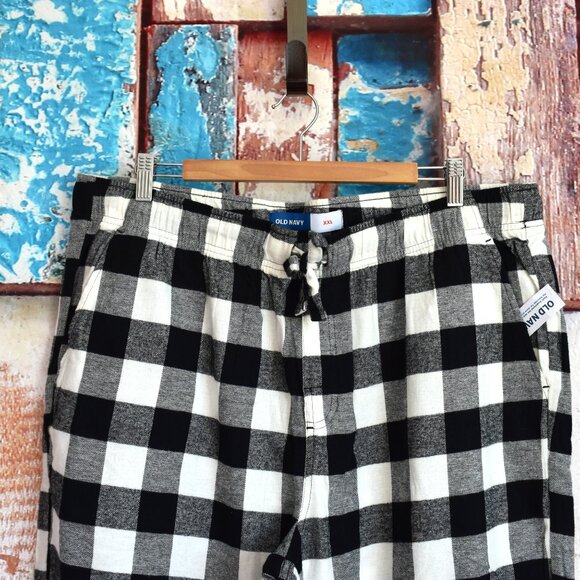 Men's Old Navy Straight Flannel Pajama Sleep Pants XXLARGE Black Buffalo Plaid - Picture 2 of 10